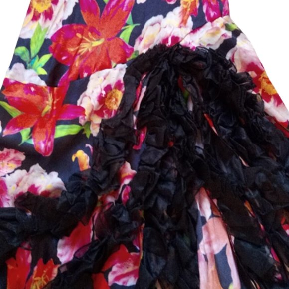 VINTAGE Flamenca Inspired Evening Floral Silk Gown Dress Prom Pageant Size 6 - Picture 5 of 9